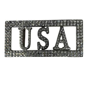 Vintage USA Rhinestone Belt Buckle Patriotic American Flag Accessory Bling
